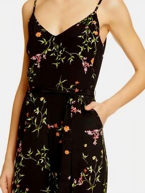 L'agence Floral V-Neck Black Jumpsuit with Tie Waist Size 12